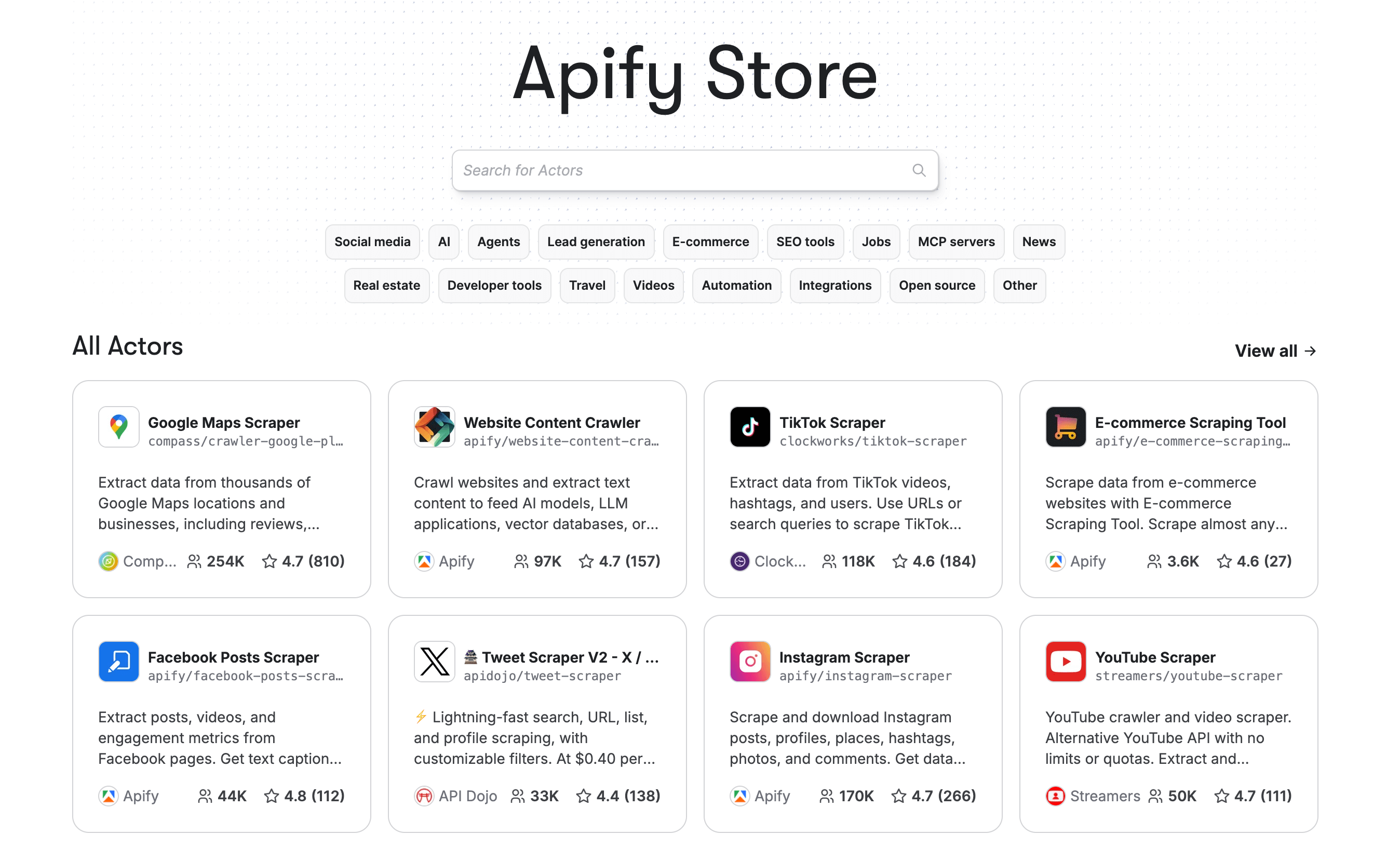 Apify Store with 10000+ pre-built solutions