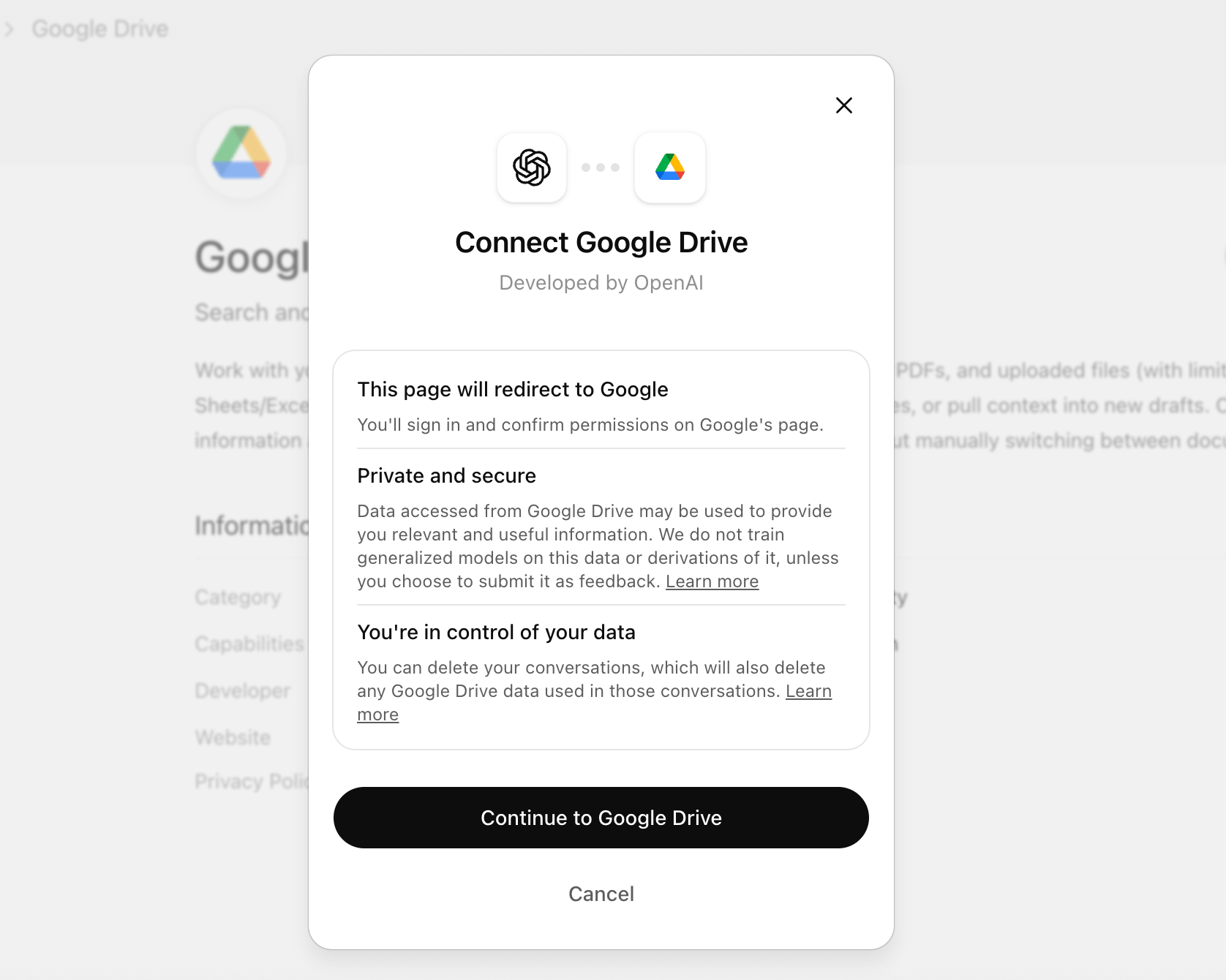 Connecting ChatGPT and Google Drive