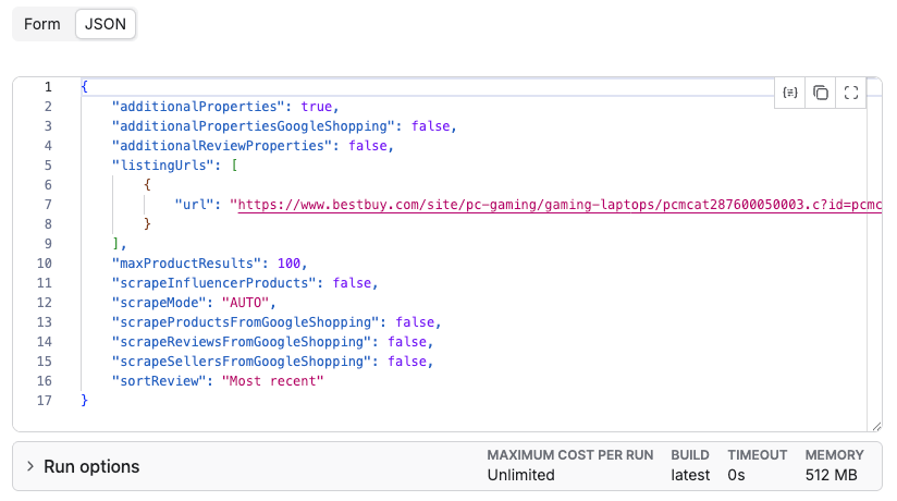 E-commerce Scraping Tool - JSON input