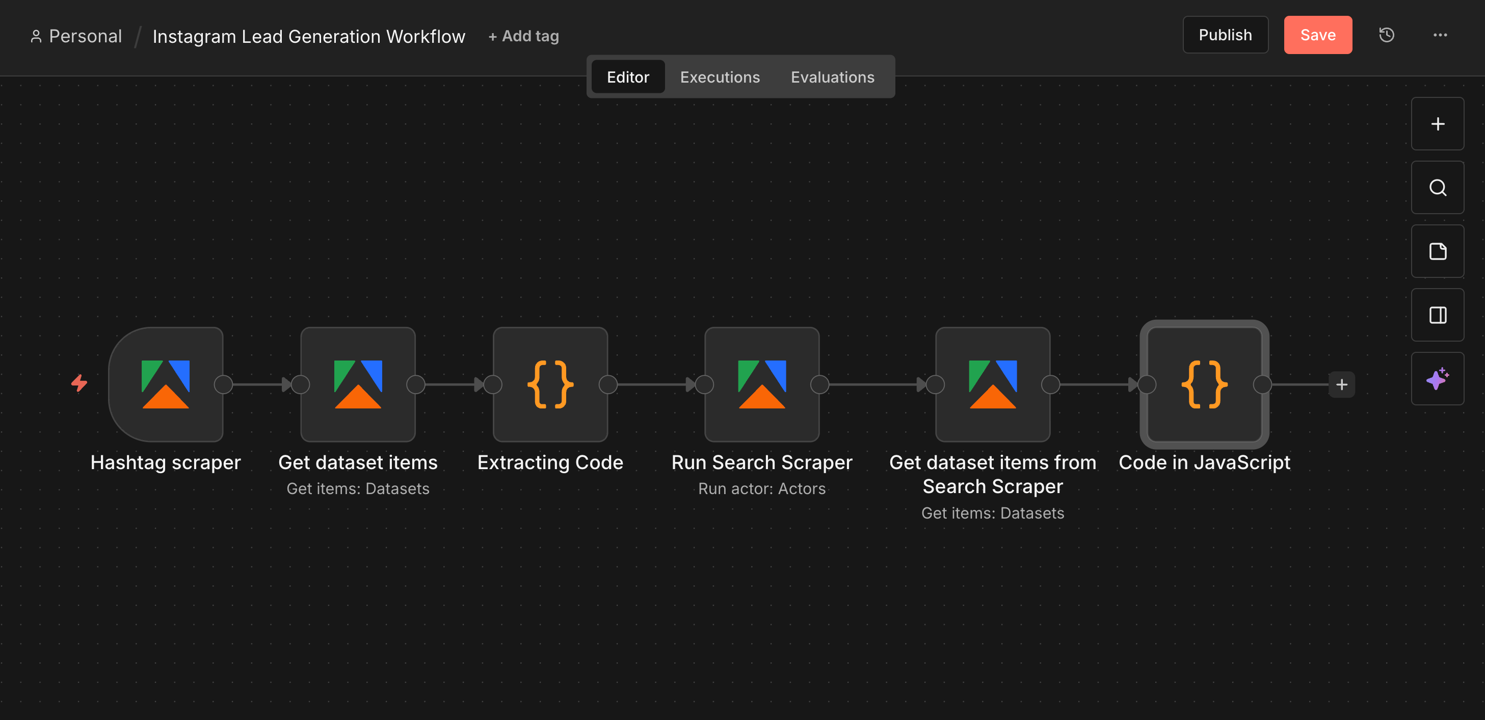 The workflow that retrieves the data on leads and filter through JavaScript code