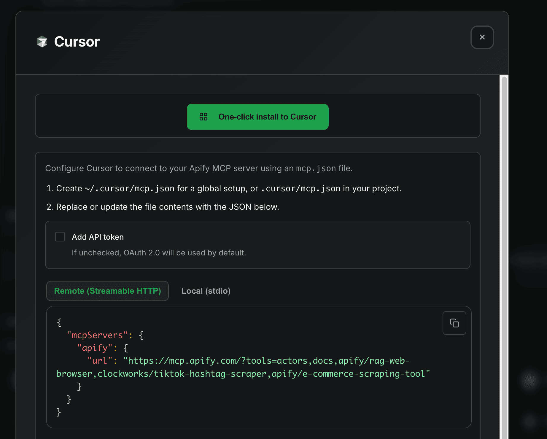 One-click install to Cursor