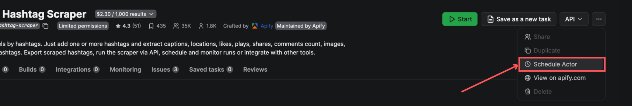 Scheduling the actor on Apify