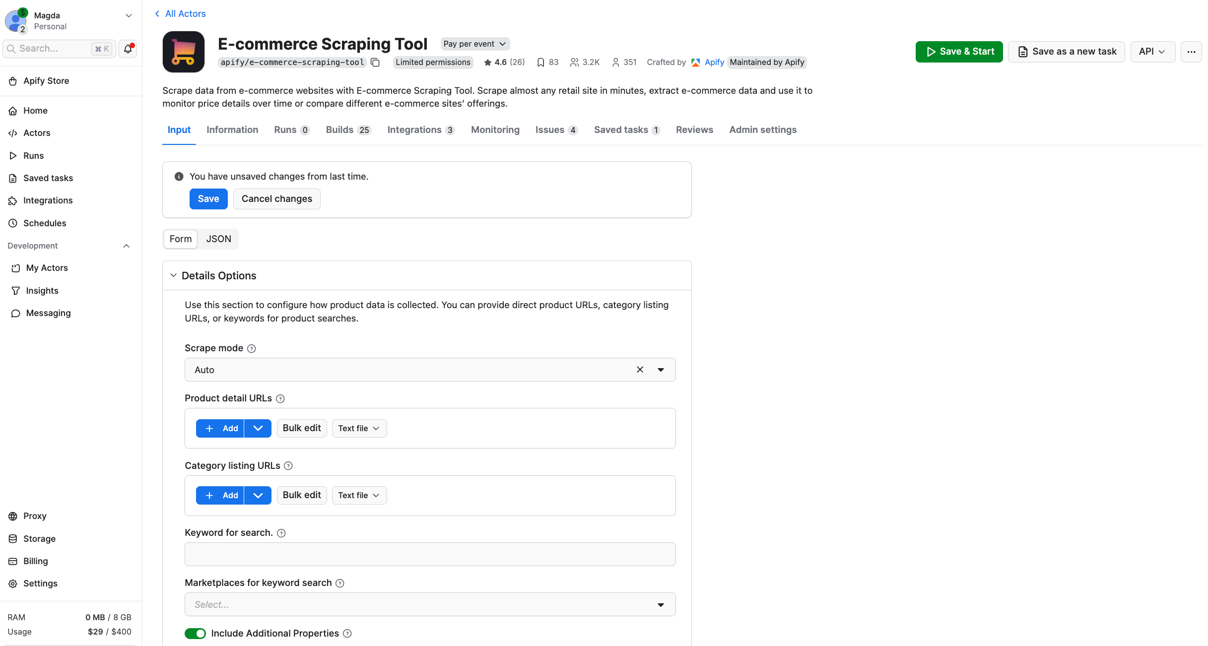 E-commerce Scraping Tool - Actor page 