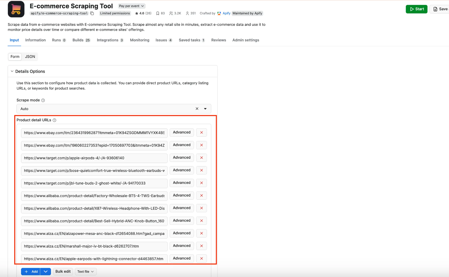 Adding URLs as input 