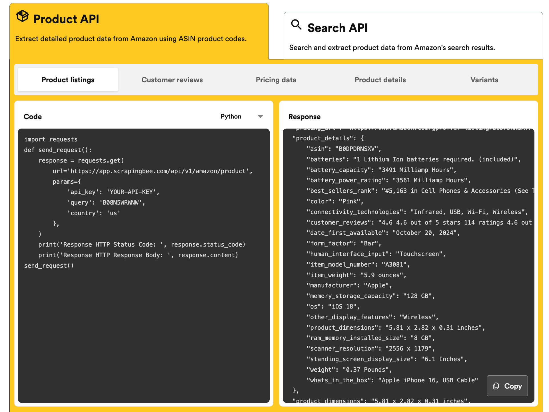 Amazon Product API by ScrapingBee