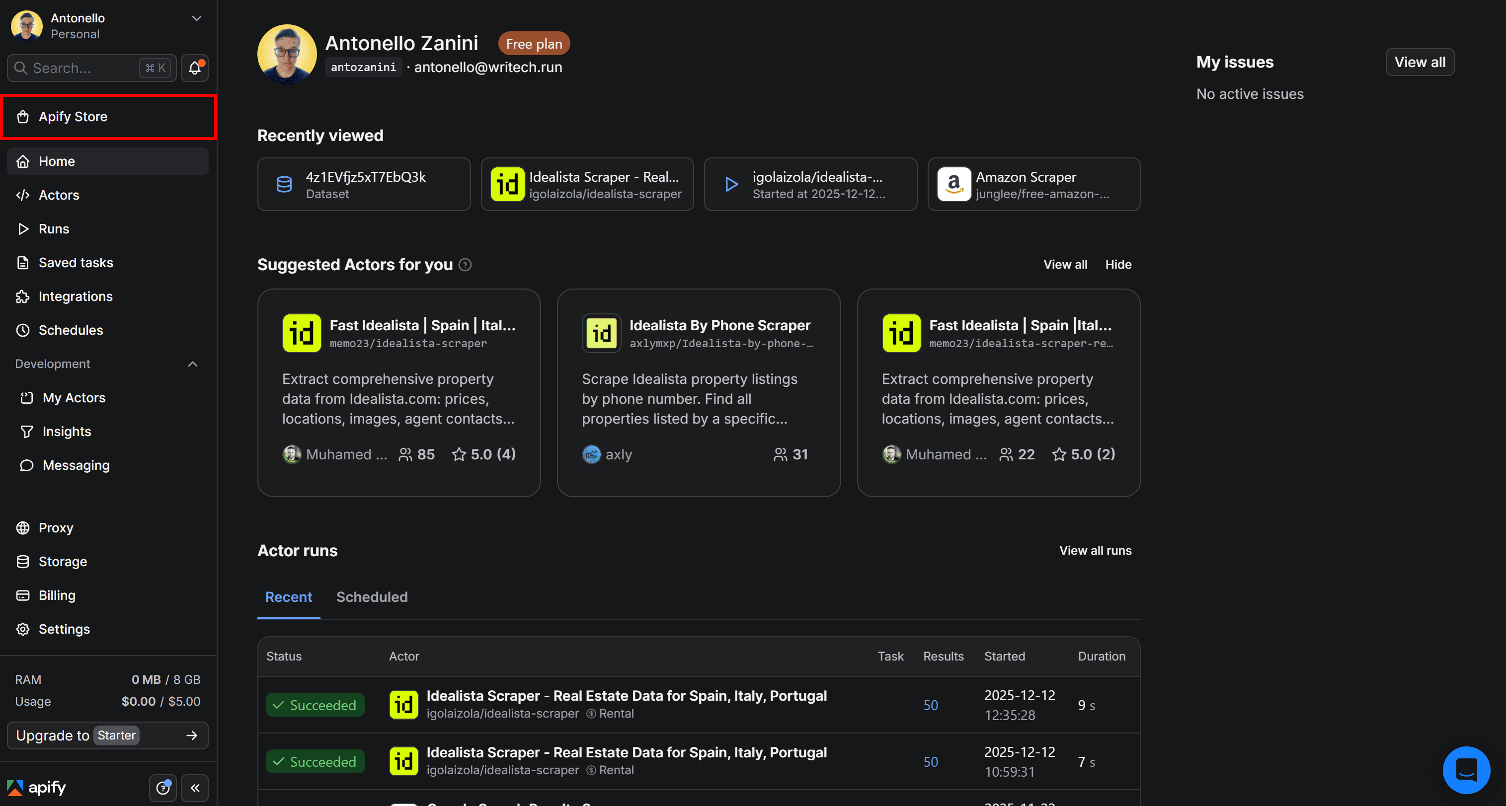 Selecting the Apify Store option