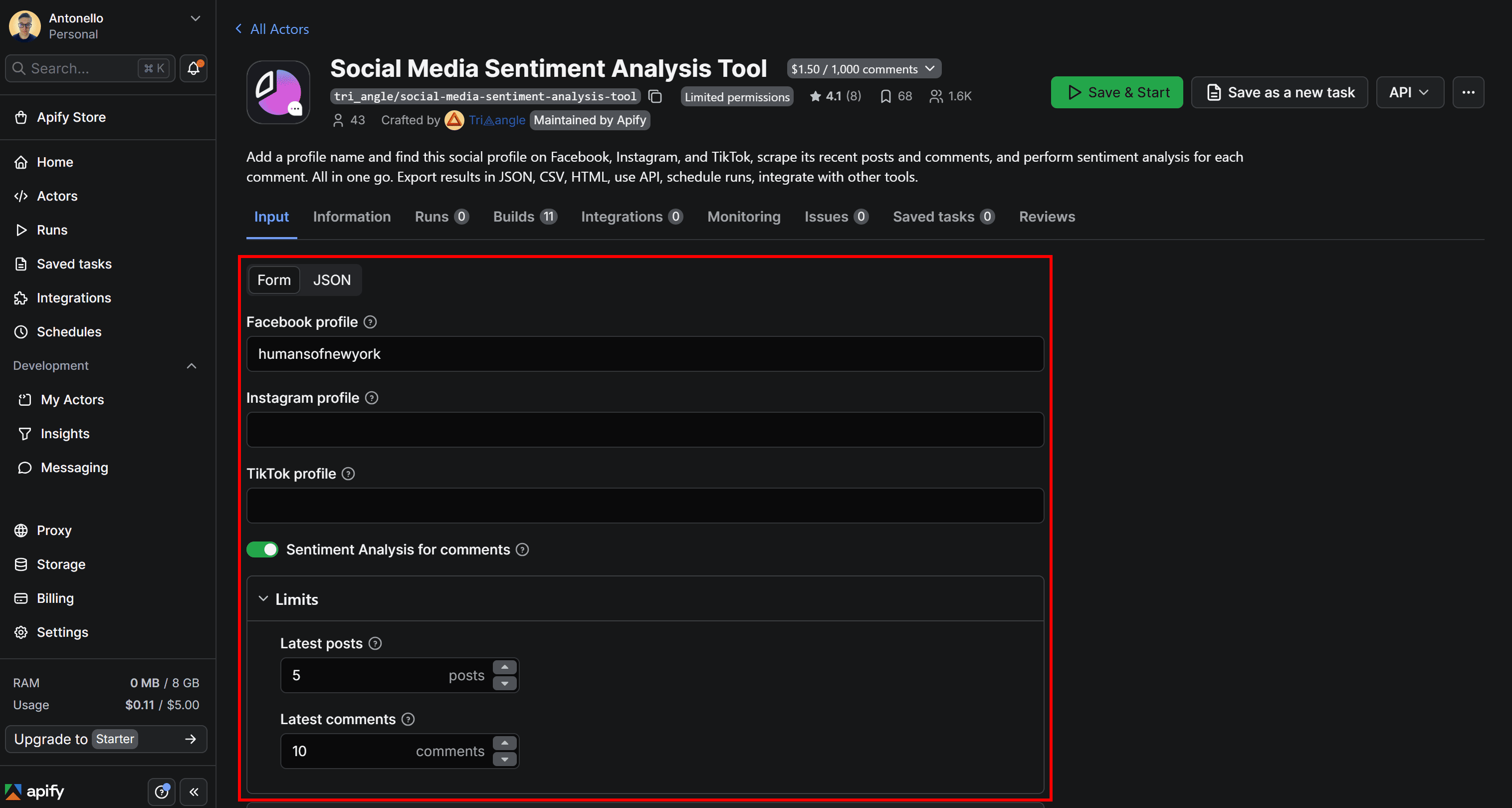 Configuring the Actor's input