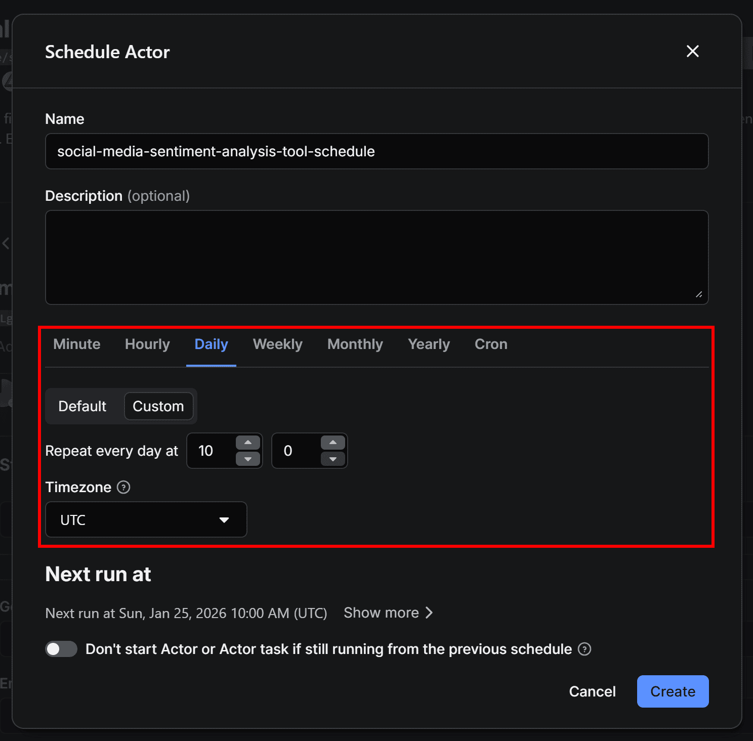 Configuring the Actor to run at 10:00 AM