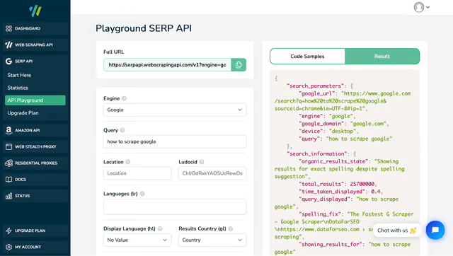 SERP Scraper API. Source: WebScraping API