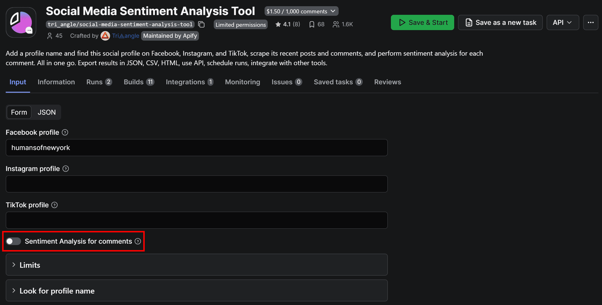 Disabling Sentiment Analysis for comments