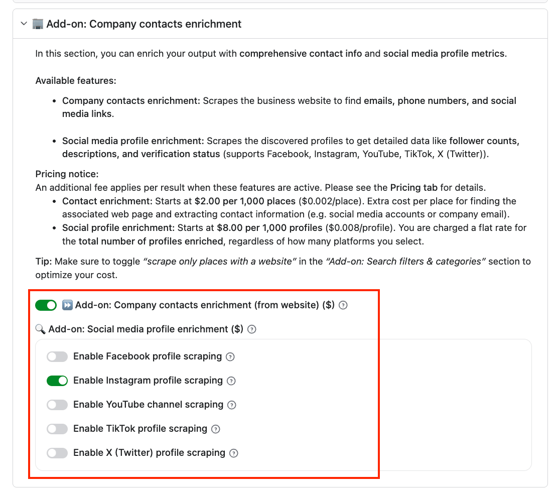Company contacts enrichment add-on