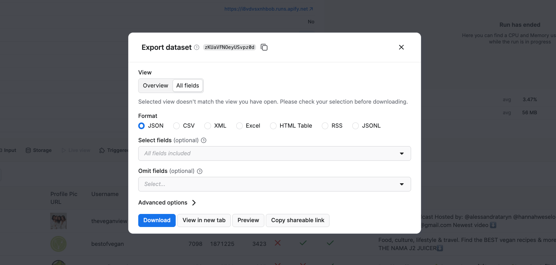 Exporting results in various formats 