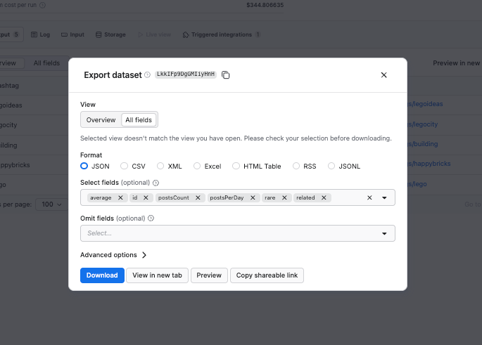 Exporting scraped results