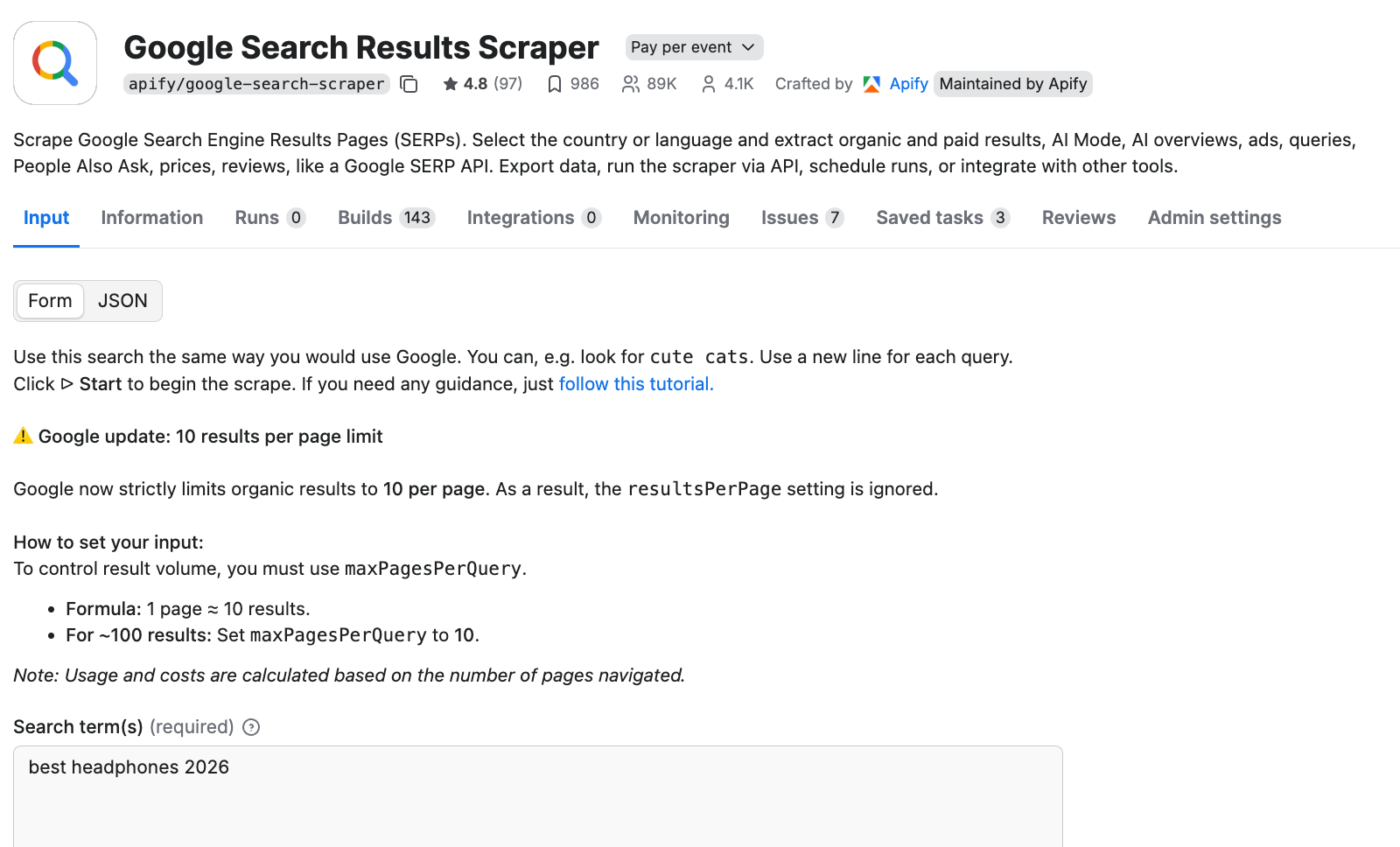 The scraping solution. Free trial, with location and language settings, integrations, and scheduling. Exports SERP data in JSON, CSV, Excel, and HTML or via an API.