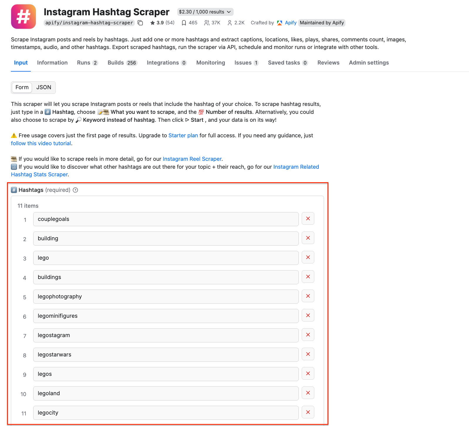 Instagram Hashtag Scraper UI