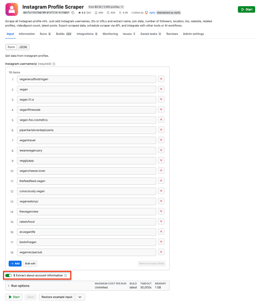 Instagram Profile Scraper UI