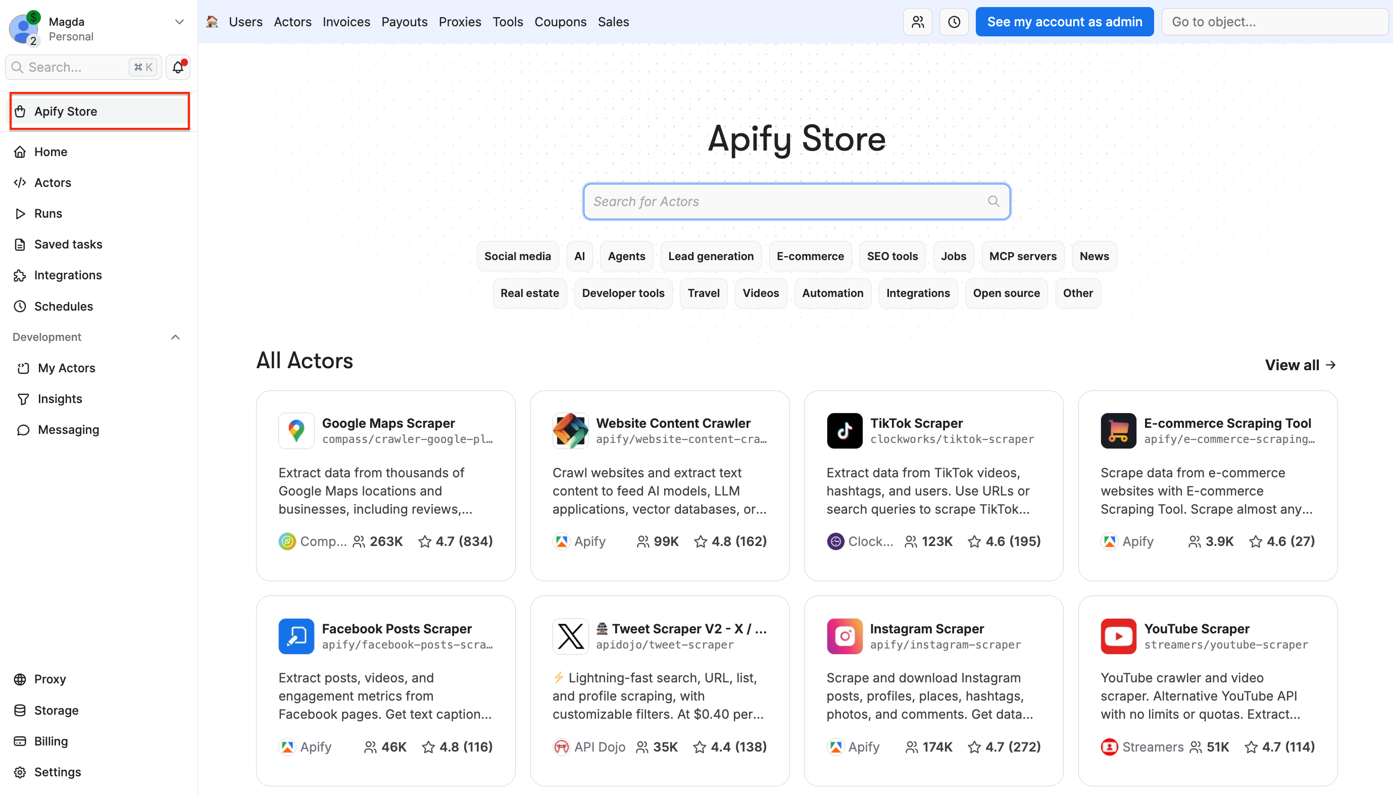 Access Apify Store