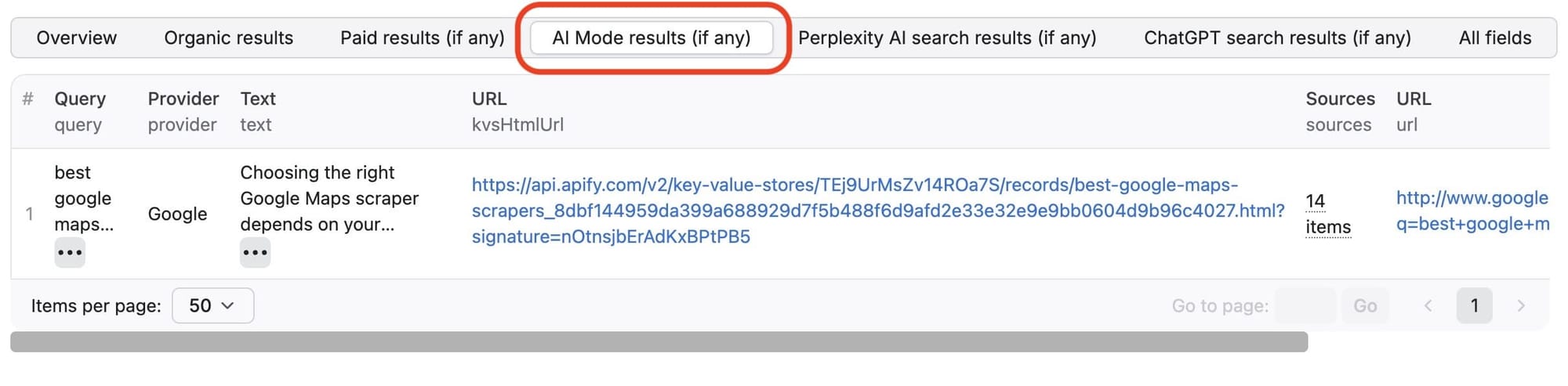 Select the type of AI data you want to view