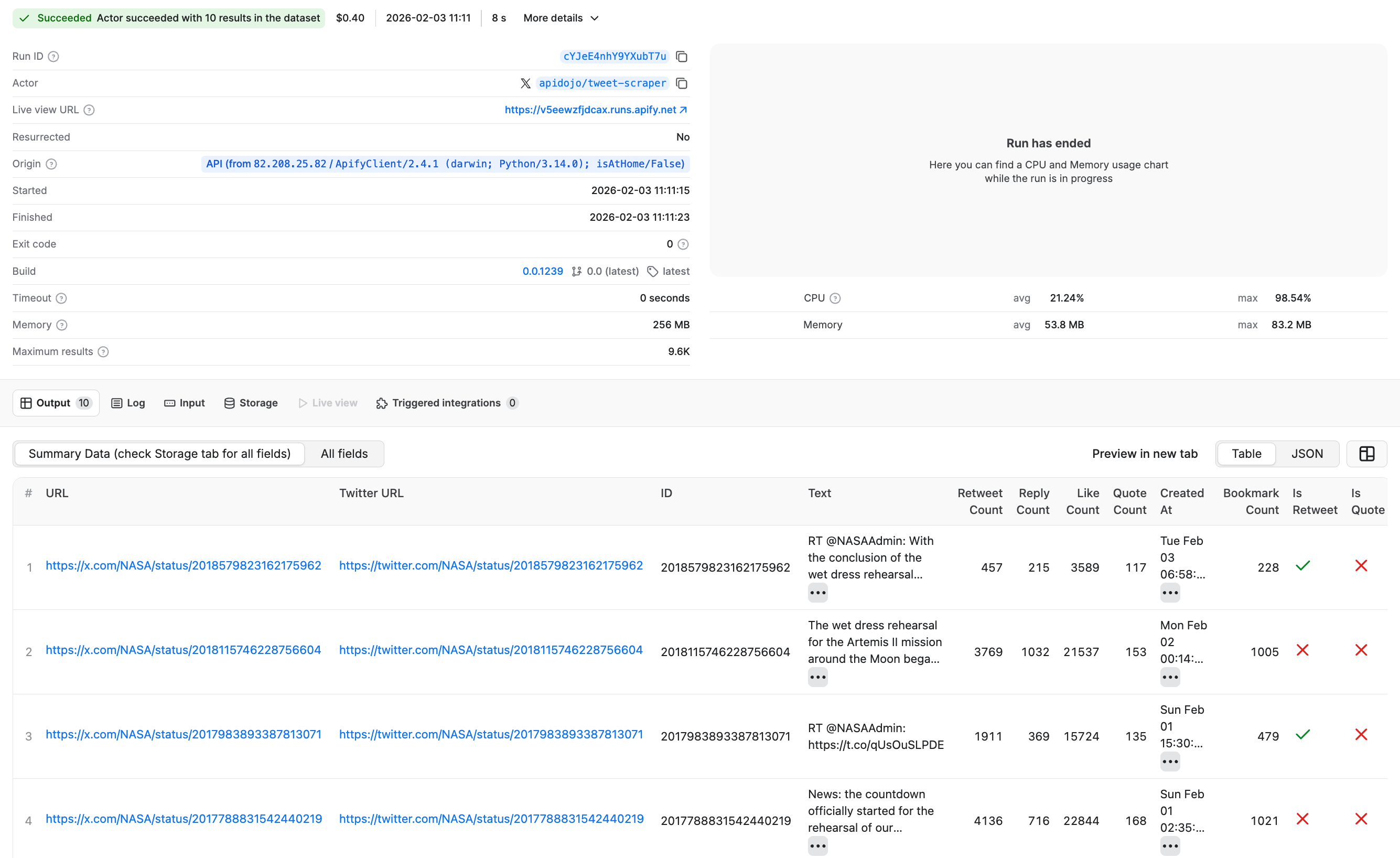 Scraped results preview