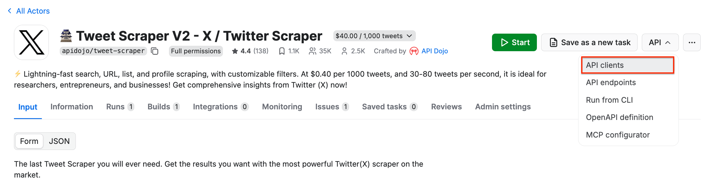 Selecting API clients 