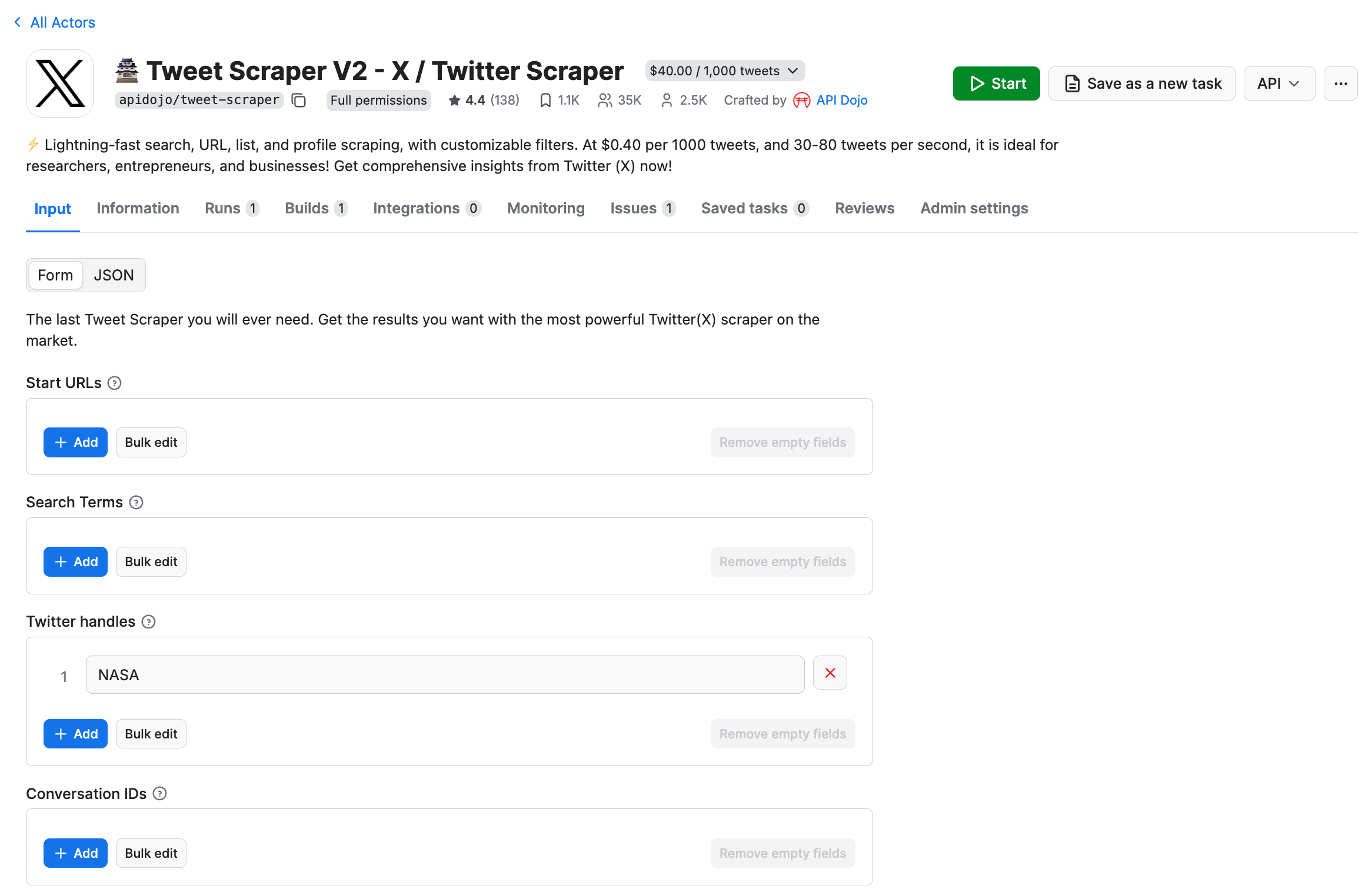 Tweet Scraper V2 - X / Twitter Scraper Actor page 