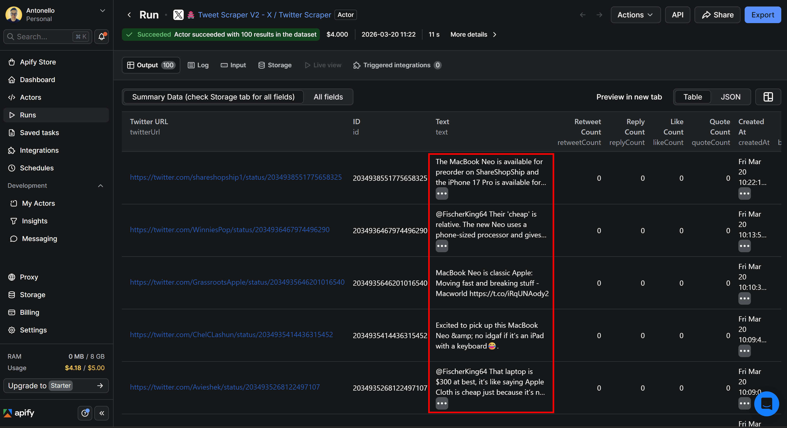 All tweets scraped by the Actor are related to the MacBook Neo product