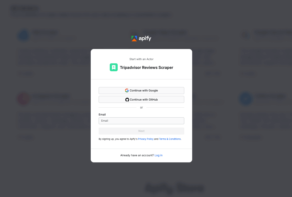 Apify Console - third party sign up