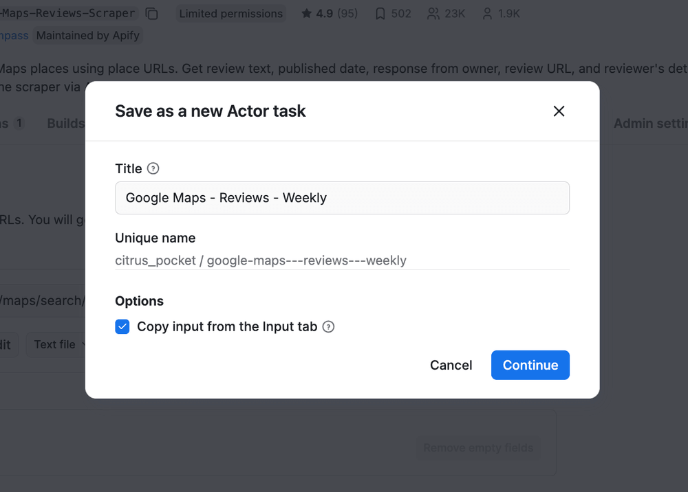Saving Actor run as a new task - adding name