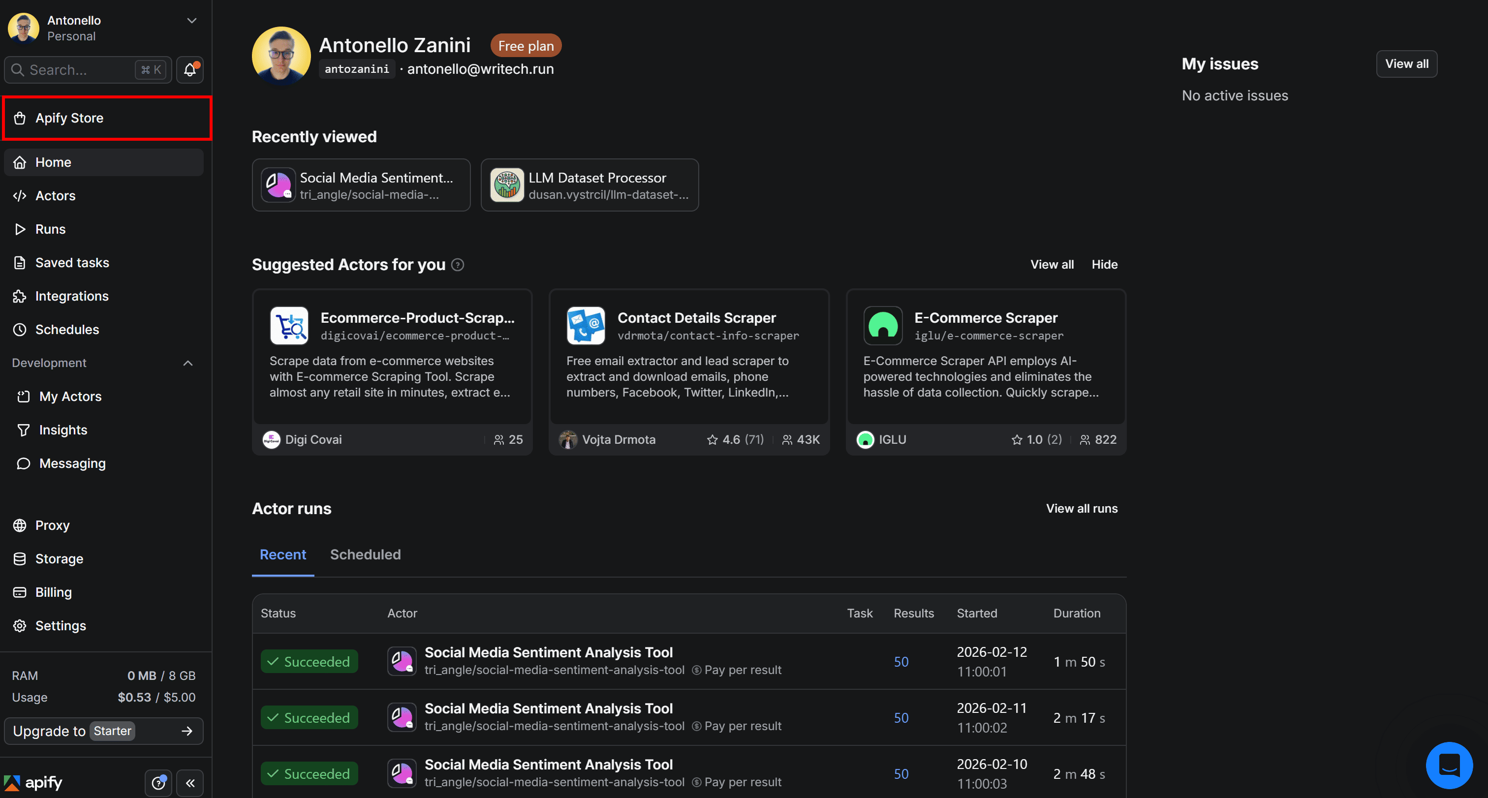 Selecting Apify Store