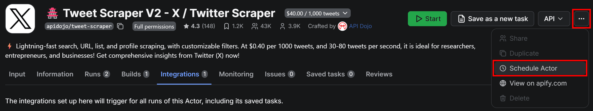 Selecting the Schedule Actor option
