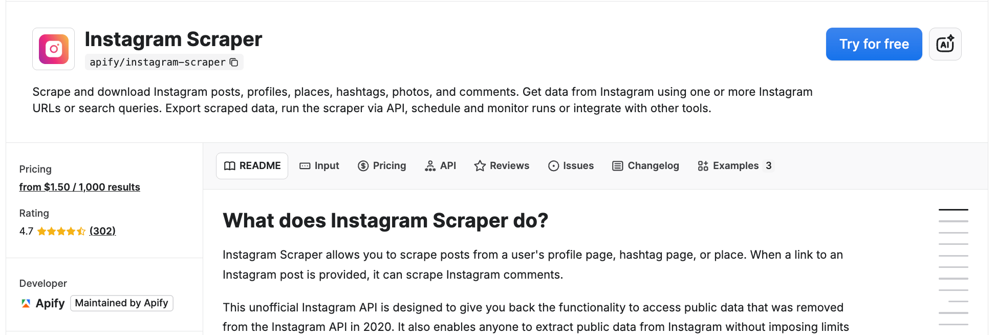Instagram Scraper on Apify Store