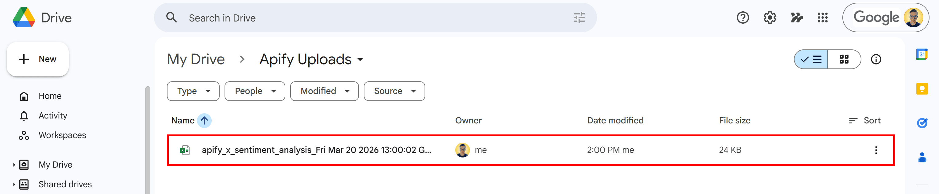 The file produced by the workflow
