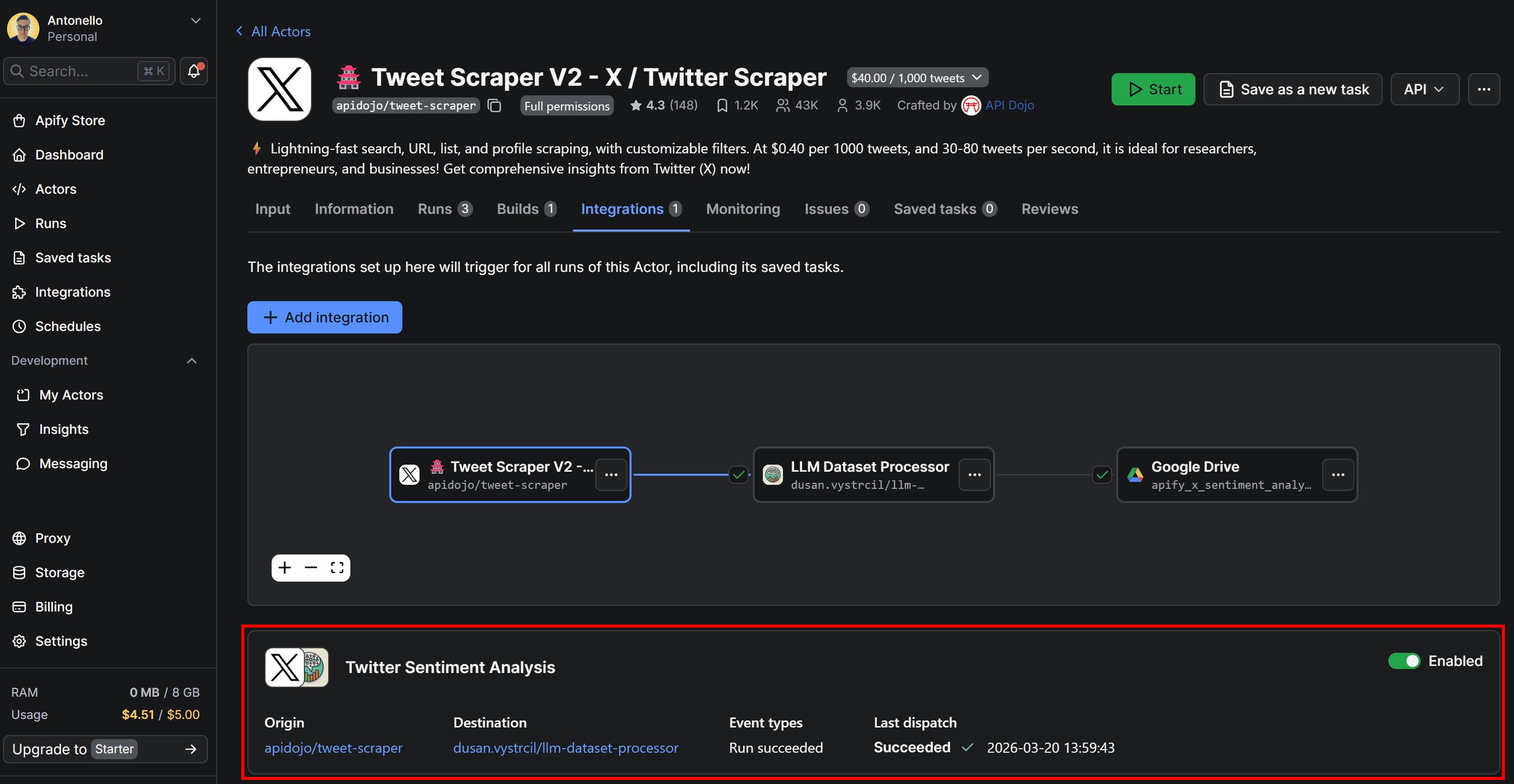 The integrations ran successfully
