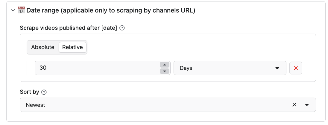 Date range filter - YouTube Scraper 