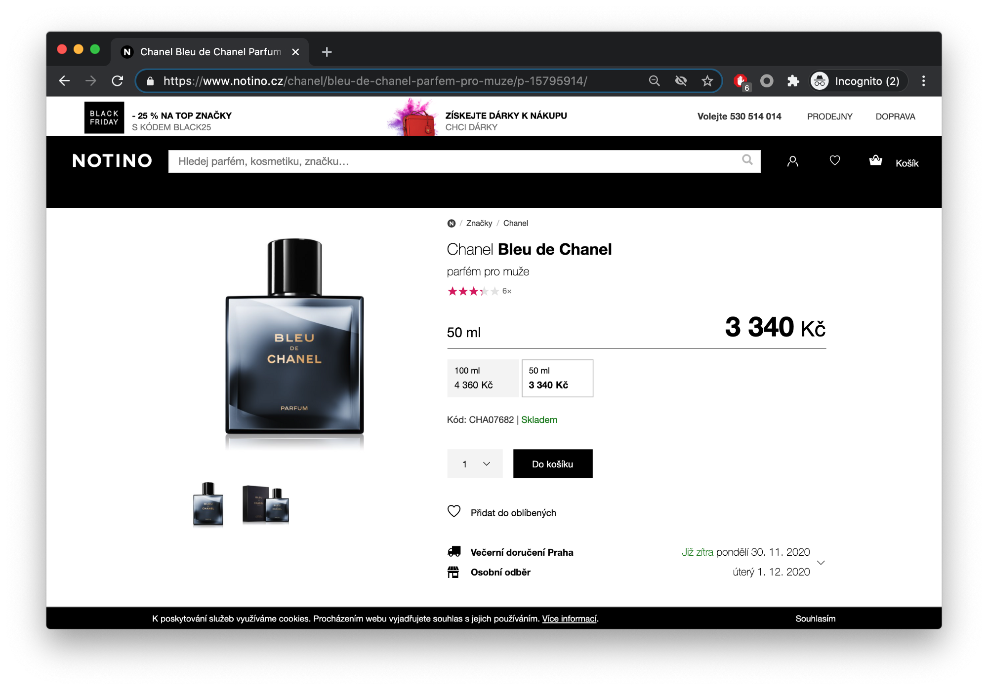 screenshot of a perfume at notino.cz for the price of CZK 3,340