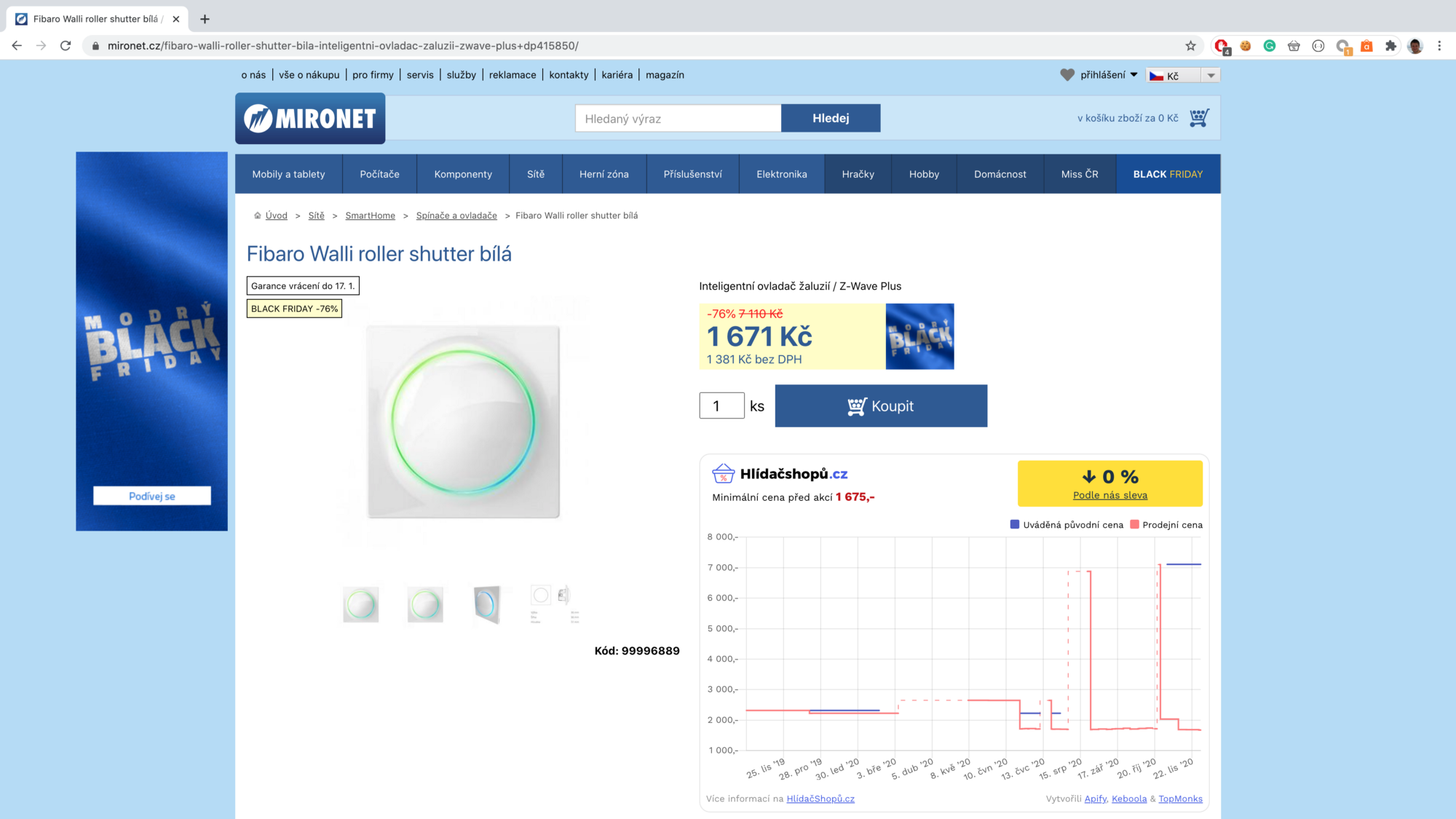 screenshot of a switch on sale at mironet.cz from 7110 CZK to 1671 CZK