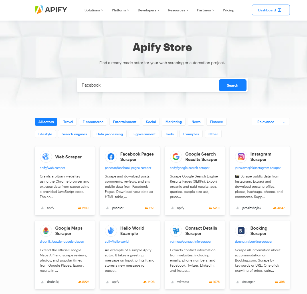 Apify store search query.