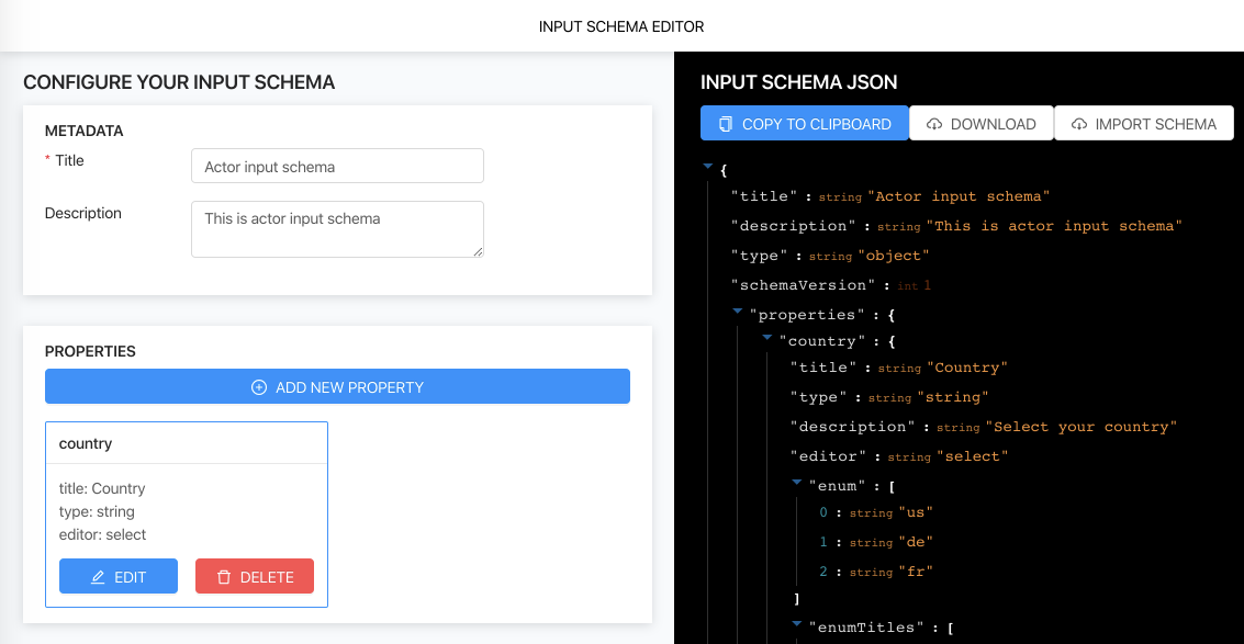 input schema editor