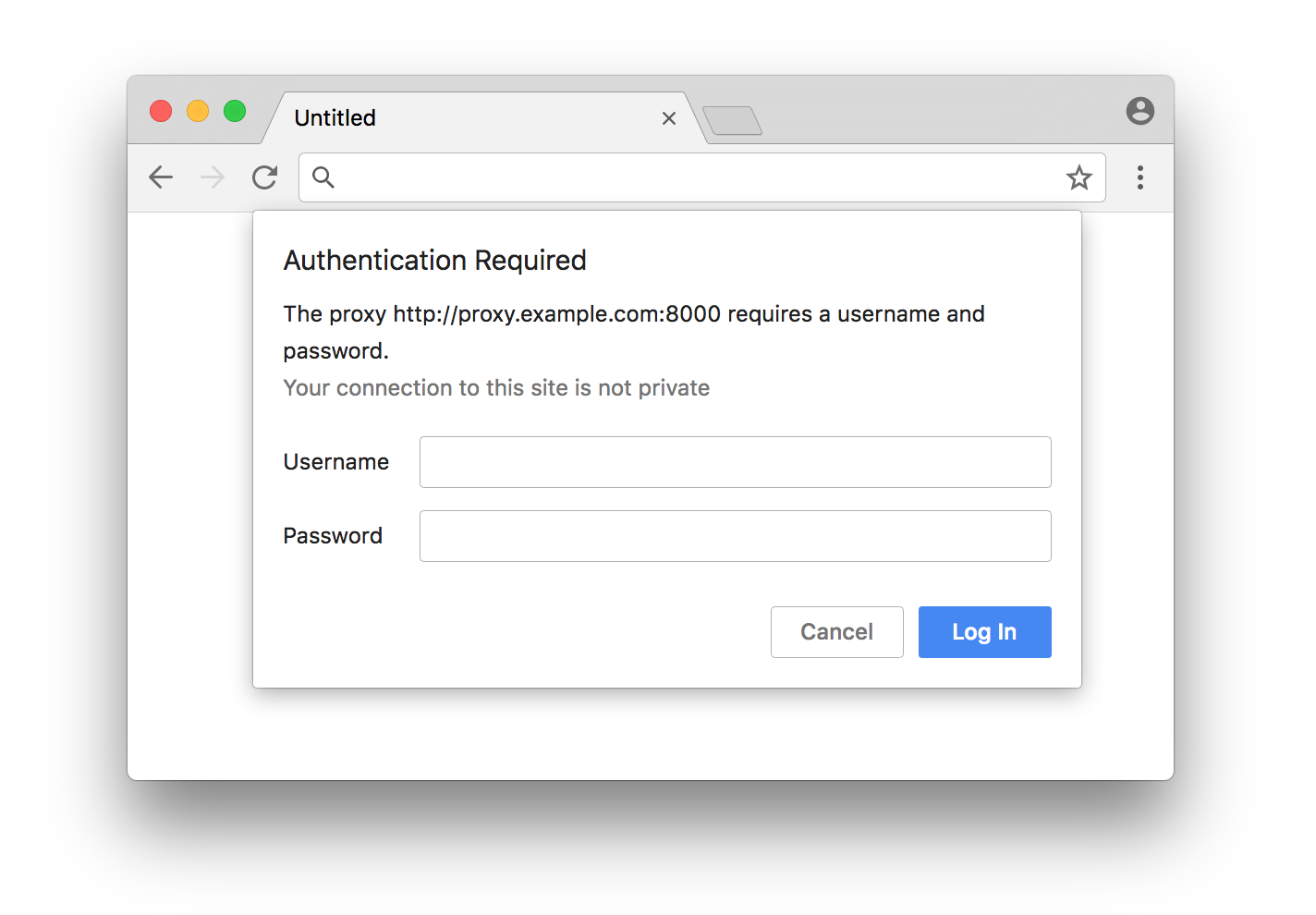 Authentication required for using a proxy on the browser.