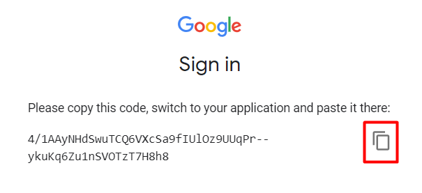 Google Authentication Code