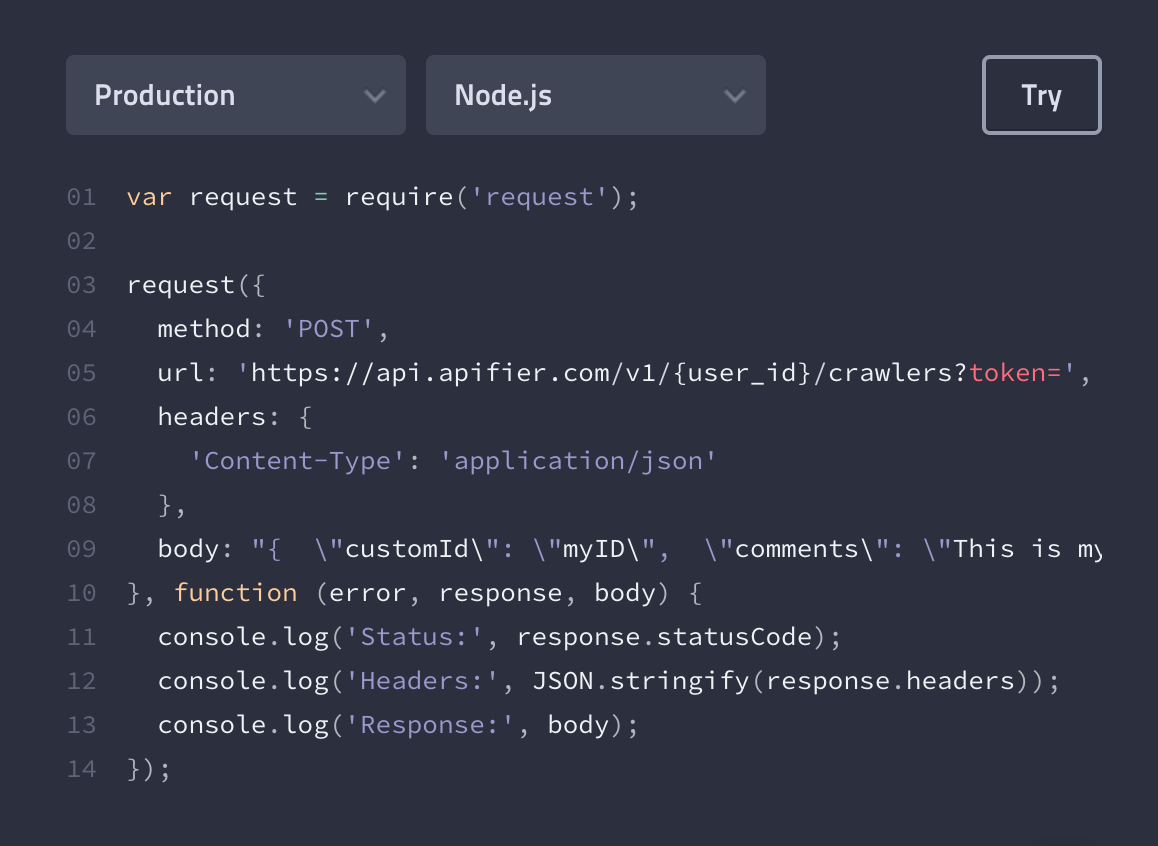 screenshot of a Node.js script