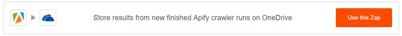 OneDrive integration with text: "Store results from a new finished Apify crawler runs on OneDrive"