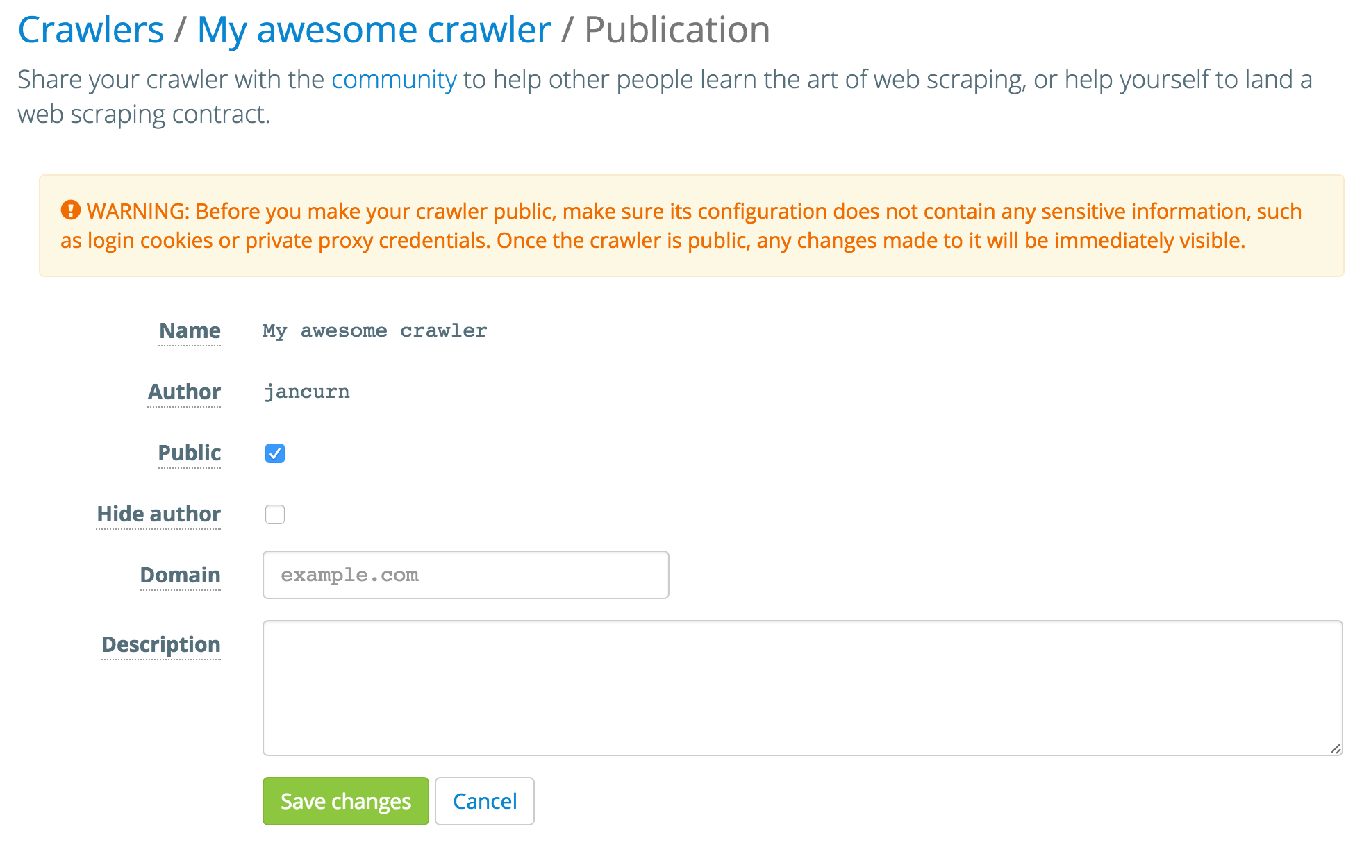 Making an apify crawler public.