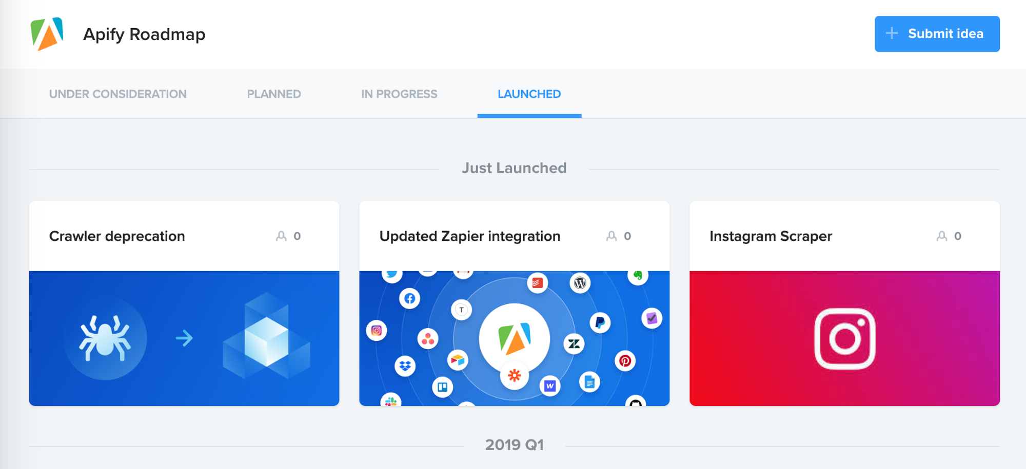 Apify Roadmap — launched features