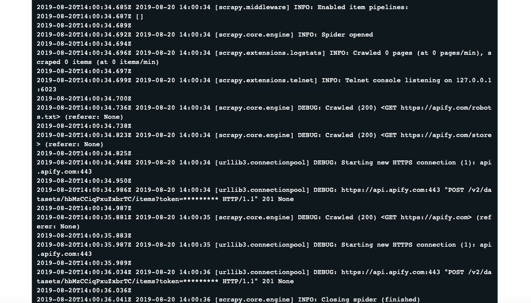 Scrapy executor actor output