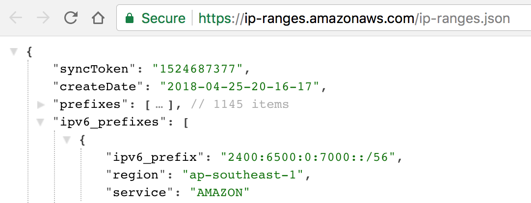 Ip ranges for amazon aws preview in json format.