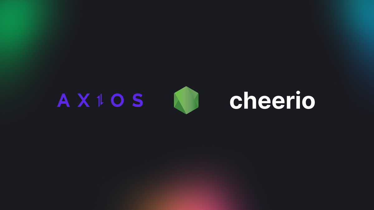 Axios and Cheerio logos either side of Node.js logo to illustrate using Axios with Node.js and Cheerio for web scraping