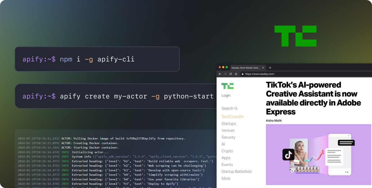 Scraping TechCrunch with Python using Apify CLI and code templates