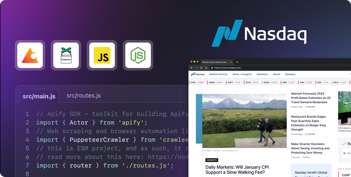 Web scraping Nasdaq with JavaScript SDK and code templates