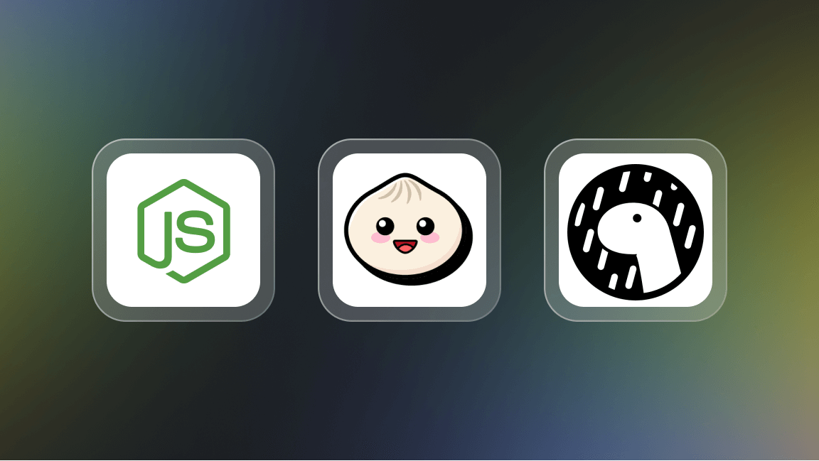 Node vs. Deno vs. Bun icons